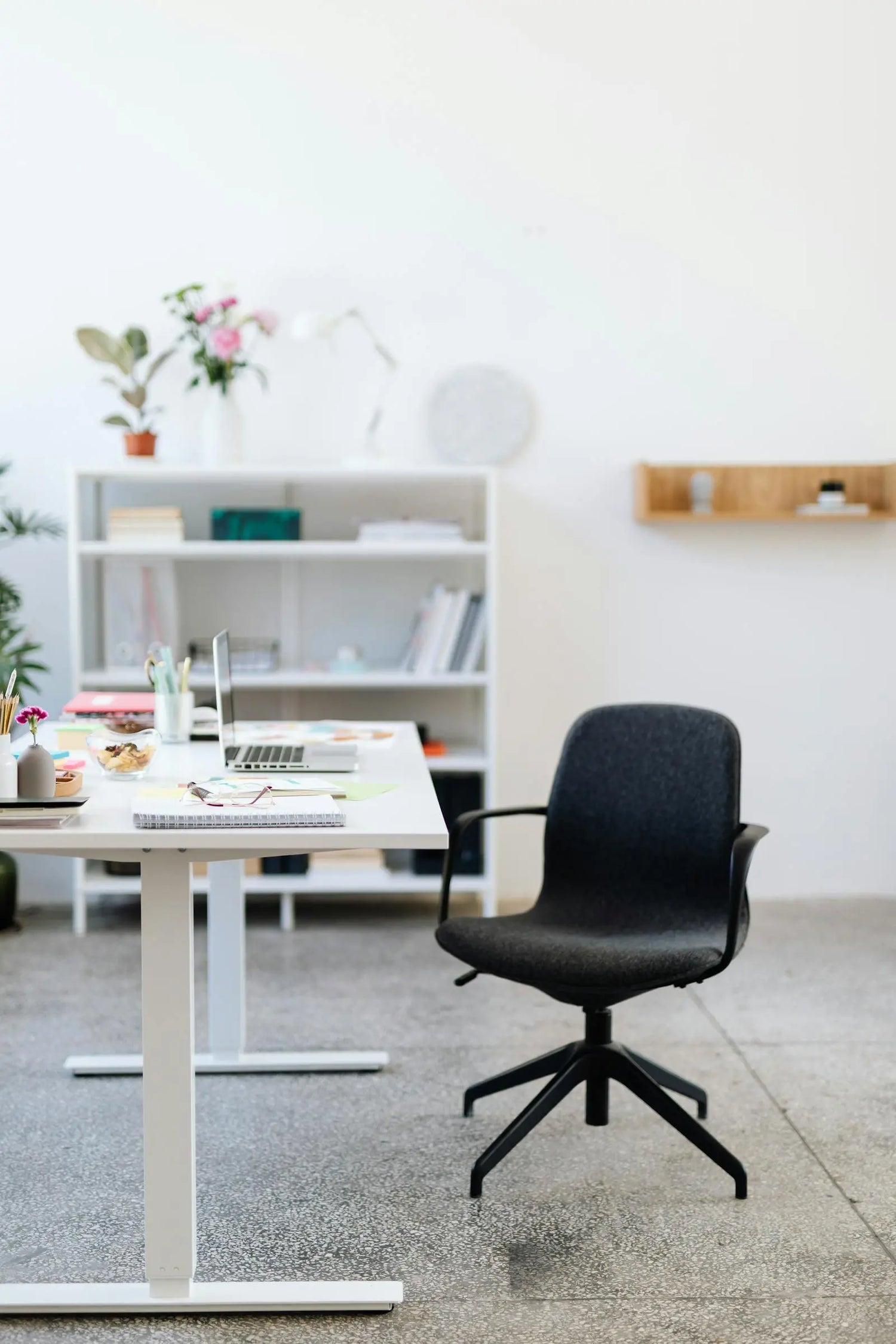 Modern home office chair beside a work desk
