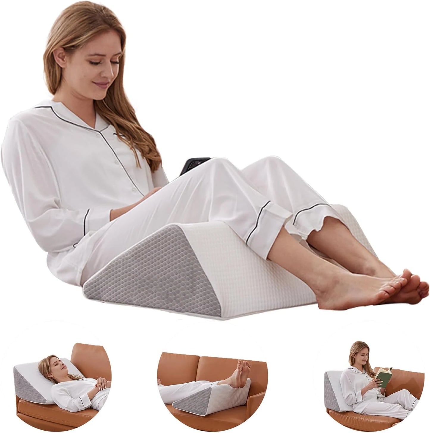 White Grey Foam Support Wedge Pillow 50 x 35 x 15 CM