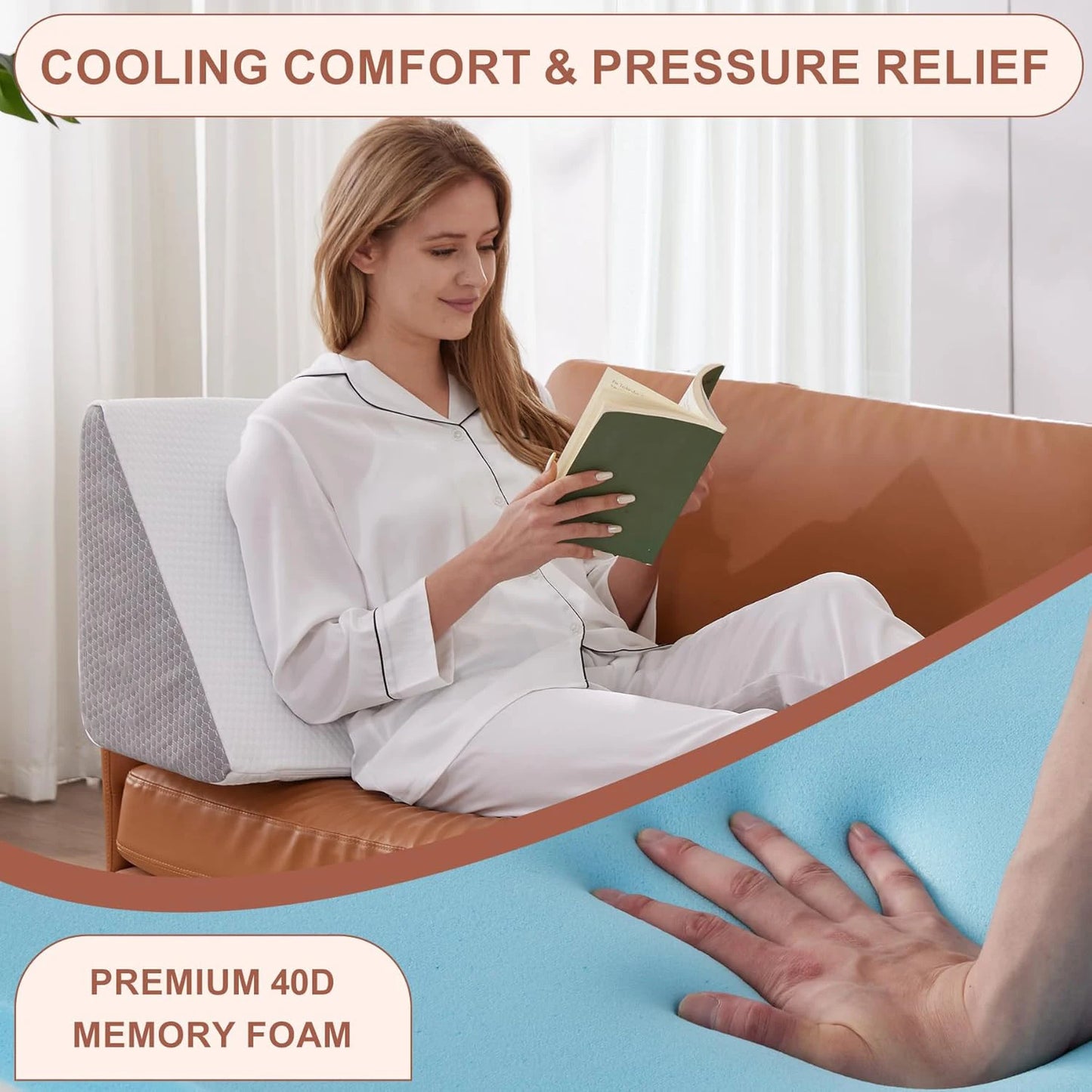 White Grey Foam Support Wedge Pillow 50 x 35 x 15 CM