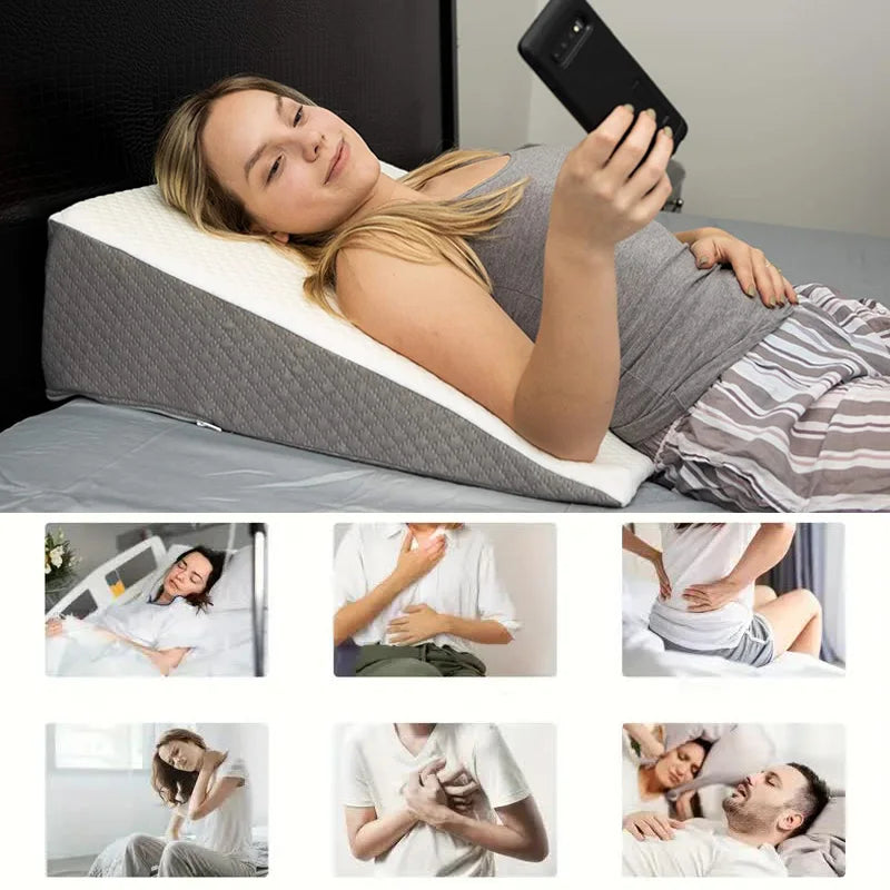 White Grey Memory Foam Support Wedge Pillow