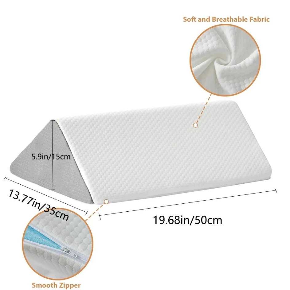 White Grey Foam Support Wedge Pillow 50 x 35 x 15 CM