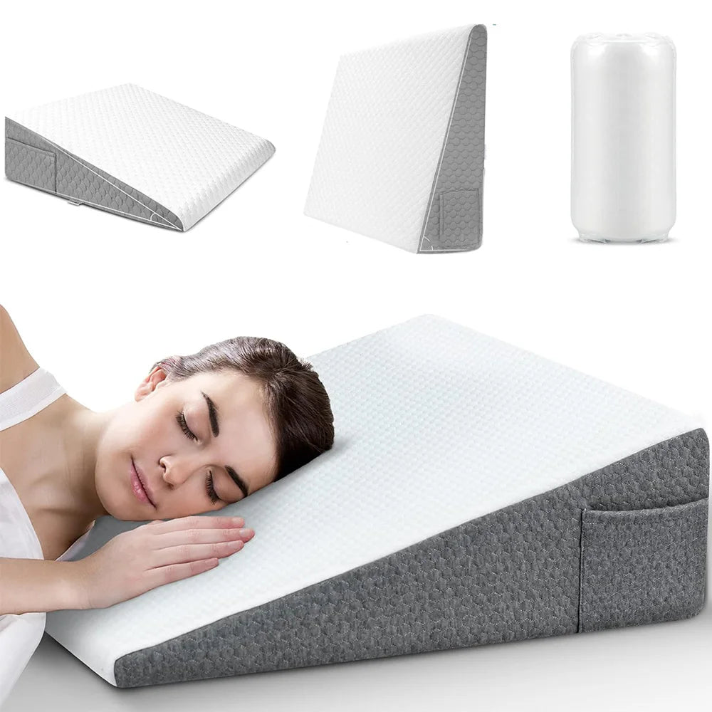 White Grey Memory Foam Support Wedge Pillow