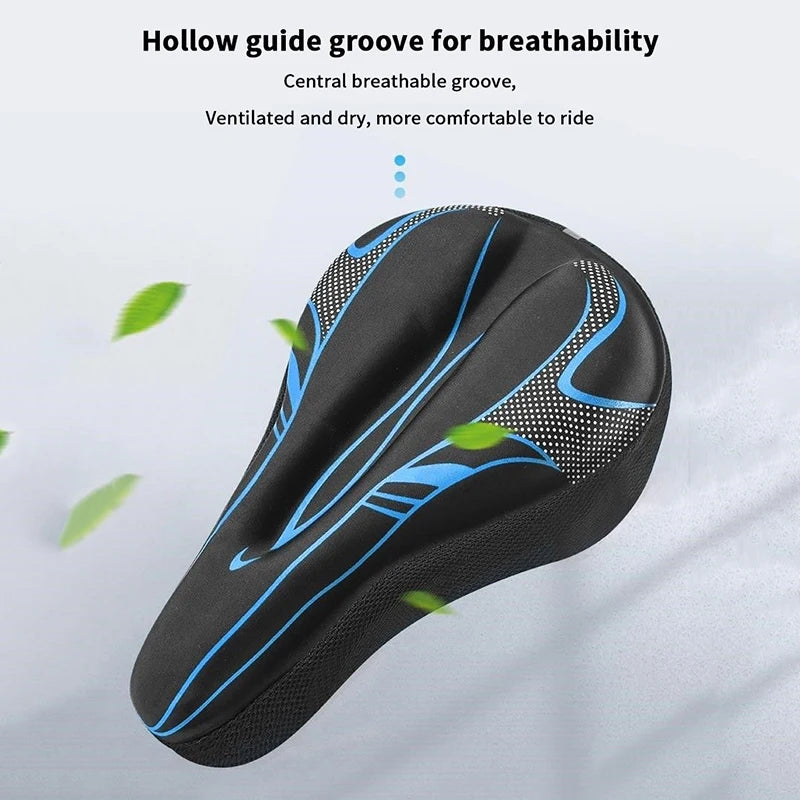 Central groove detail of the blue padded bicycle saddle cover